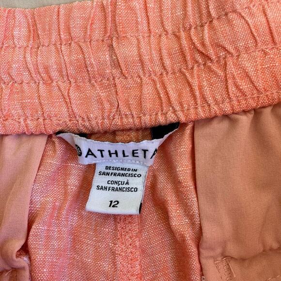 Athleta Sz 12 100% Linen Retreat Shorts 4” In Peach Pull-on Pockets Comfortable - Picture 10 of 16